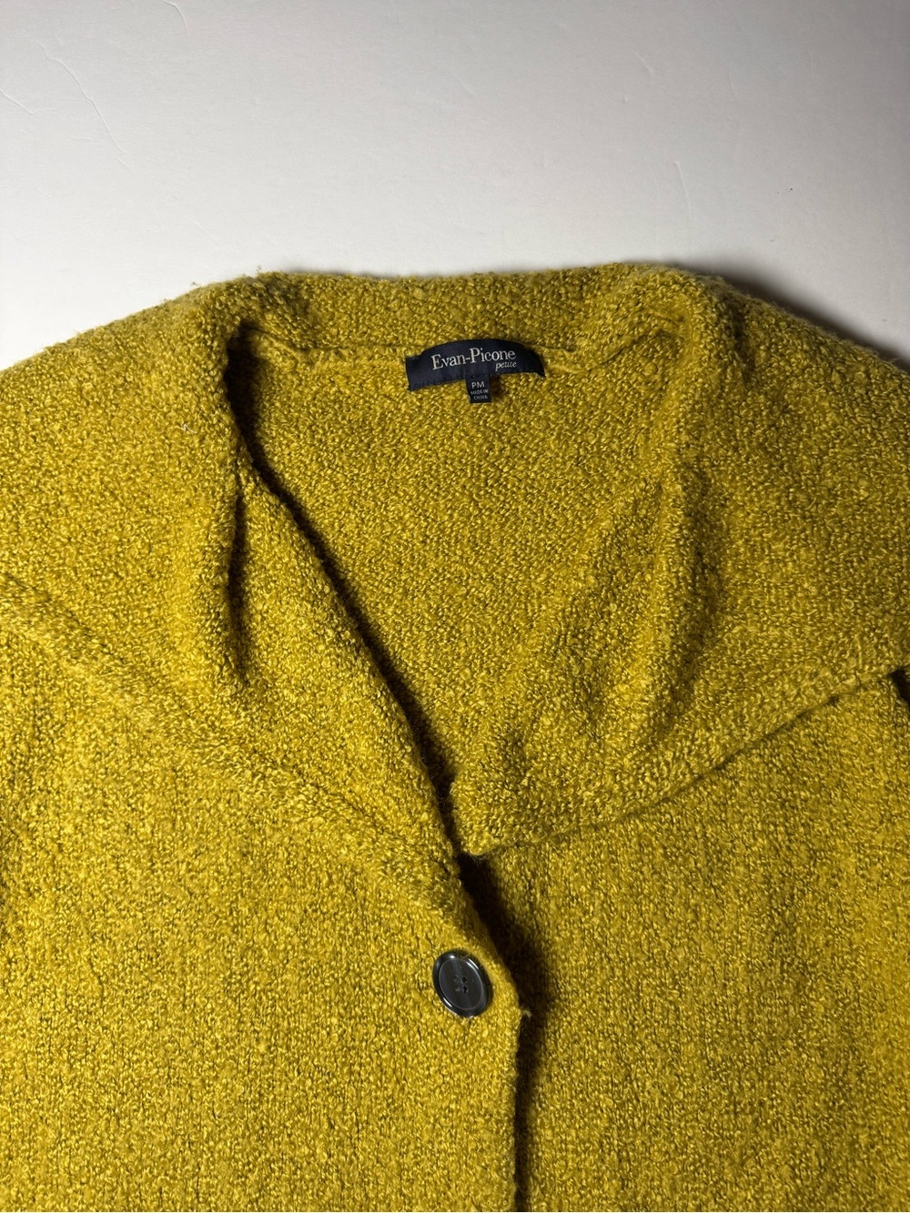 Evan-Picone Petite PM Mustard Boucle Knit Draped Collar Cardigan Jacket